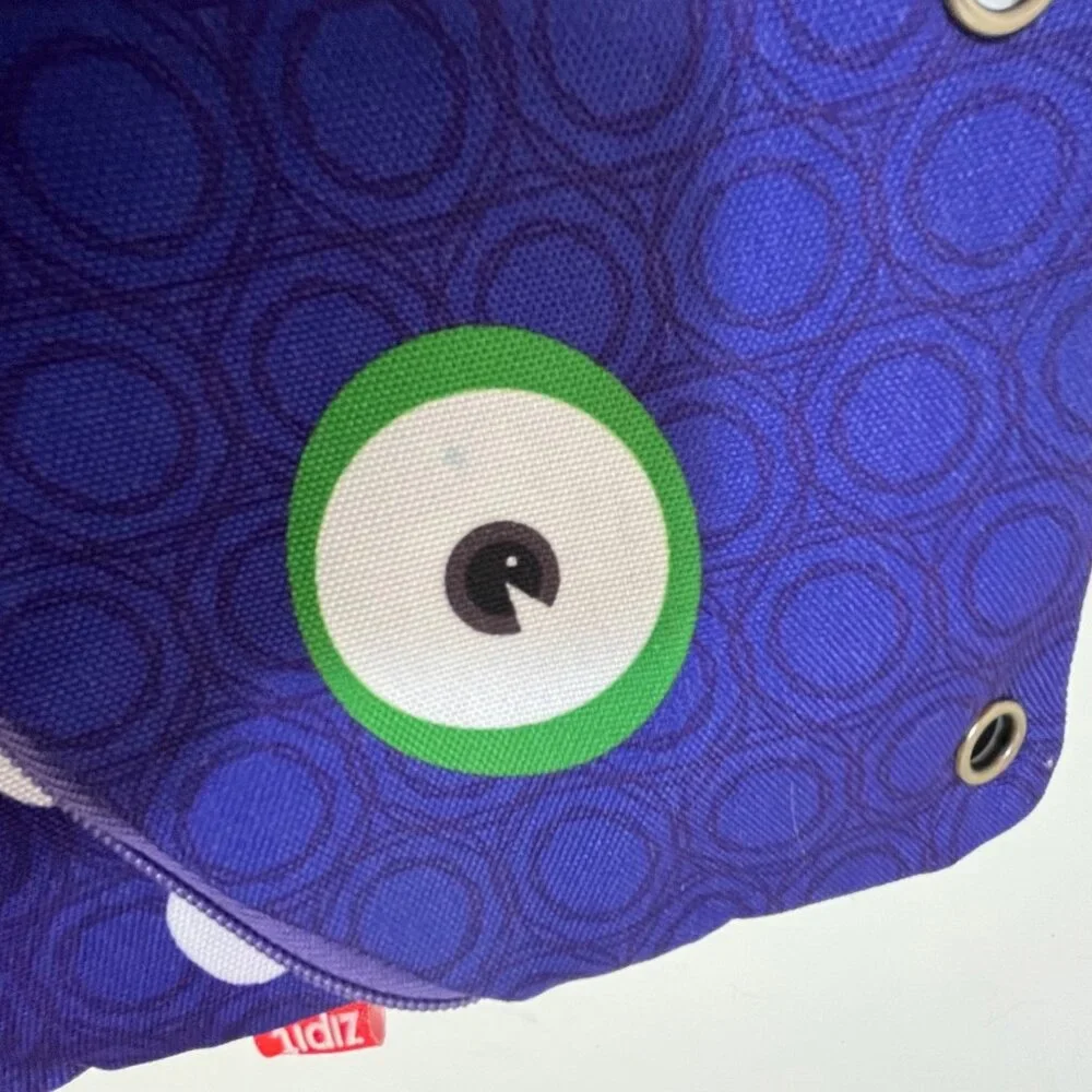 Zipit Googly Smile  Pencil  Pouch 3 Rings Binder Purple Monster 2 Pockets zipper